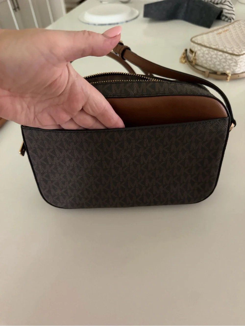 Michael Kors Brown and Dark Brown Logo Chain, crossbody